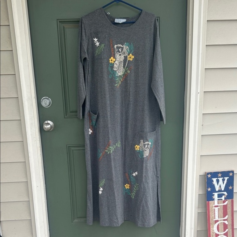 Vintage hand painted “cover charge” cotton maxi dress